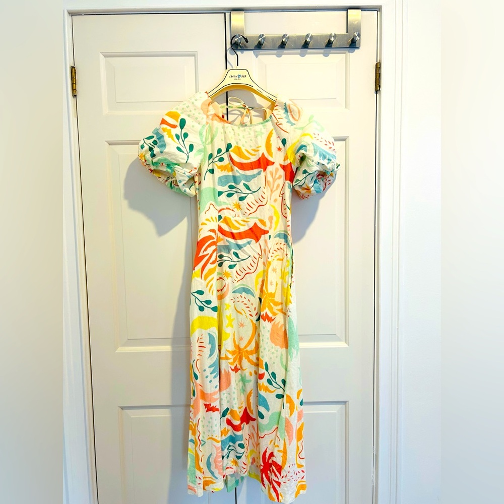 Oliver Bonas Puff Sleeve Linen Maxi Dress